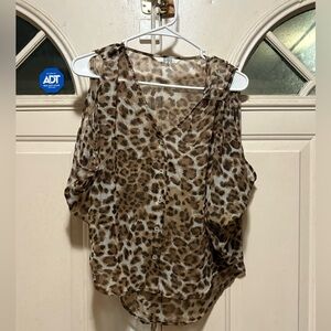 BB Dakota Sleeveless Leopard Print Button-Front Blouse in Brown